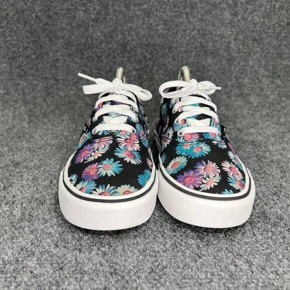 Vans Shoes Women's 9 Black Blue Floral Print Low Lace Up Casual Skate Sneakers - Picture 2 of 11